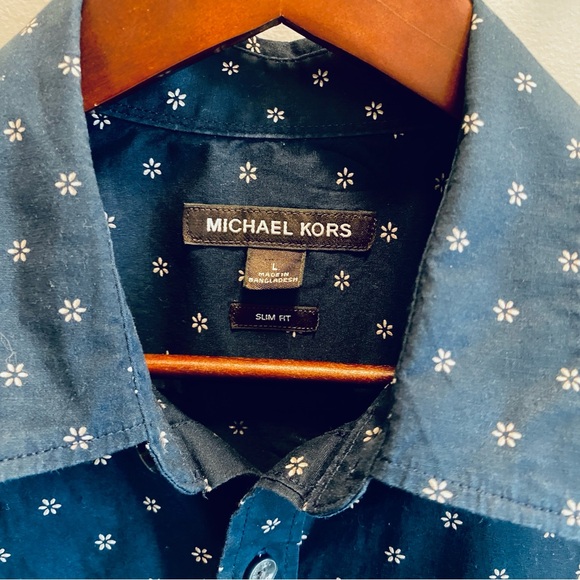 Michael Kors Slim Fit Dress Shirt - Navy with Floral Print - Picture 3 of 7